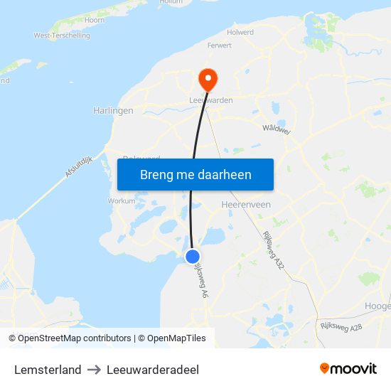 Lemsterland to Leeuwarderadeel map