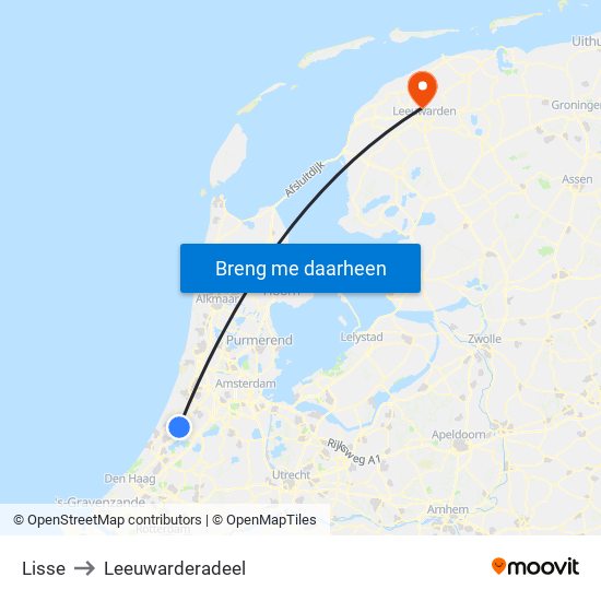 Lisse to Leeuwarderadeel map