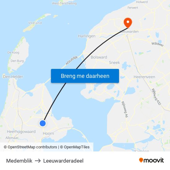 Medemblik to Leeuwarderadeel map