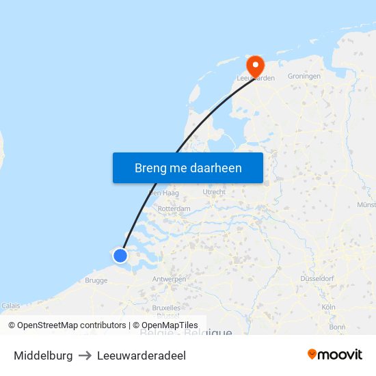 Middelburg to Leeuwarderadeel map