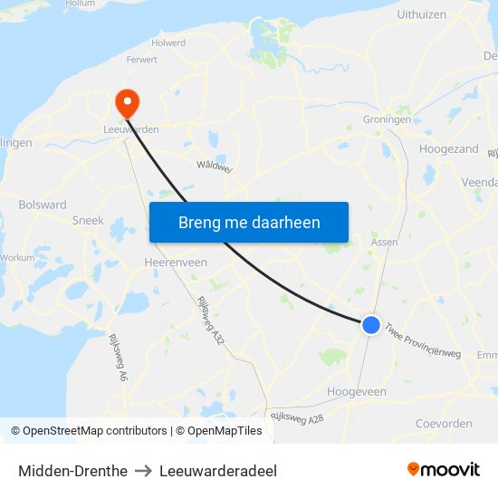 Midden-Drenthe to Leeuwarderadeel map