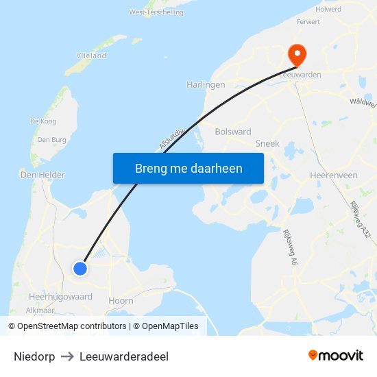 Niedorp to Leeuwarderadeel map