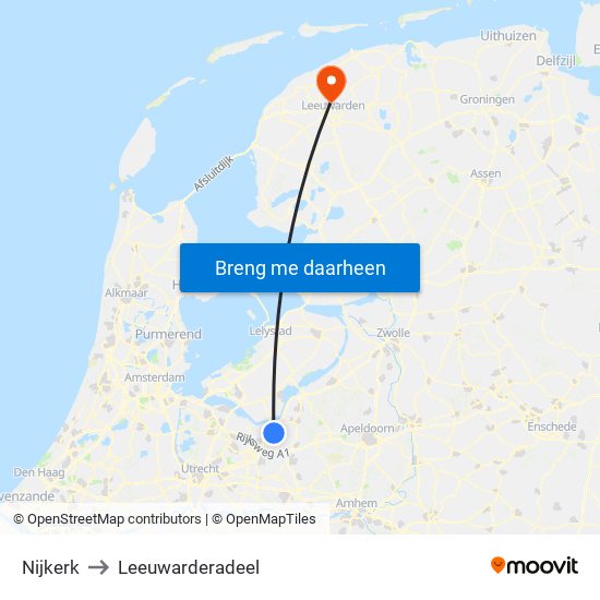 Nijkerk to Leeuwarderadeel map