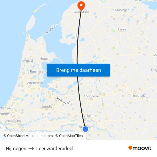 Nijmegen to Leeuwarderadeel map