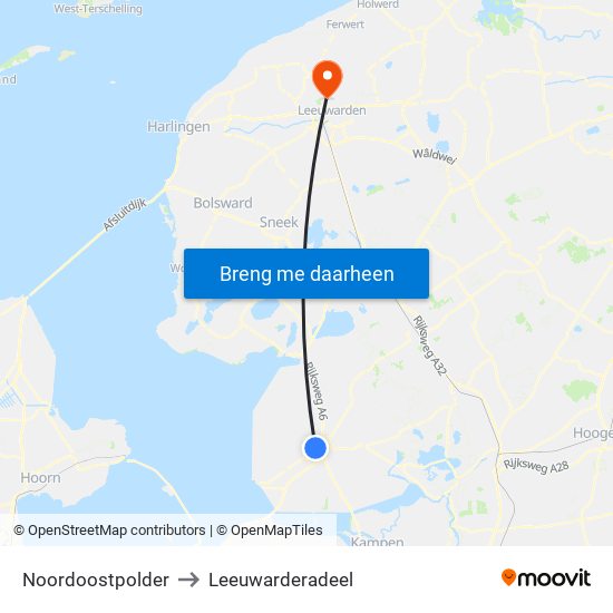 Noordoostpolder to Leeuwarderadeel map
