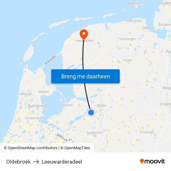 Oldebroek to Leeuwarderadeel map