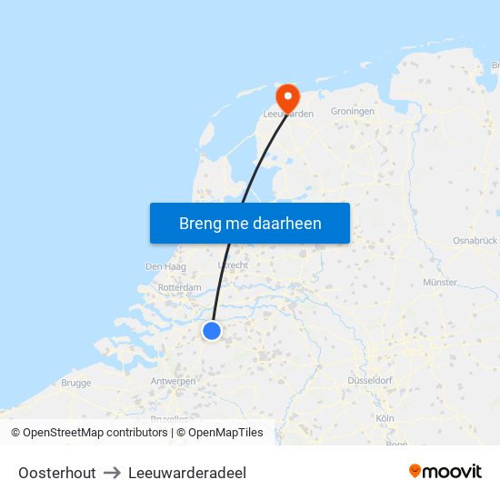 Oosterhout to Leeuwarderadeel map