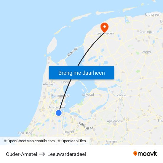 Ouder-Amstel to Leeuwarderadeel map