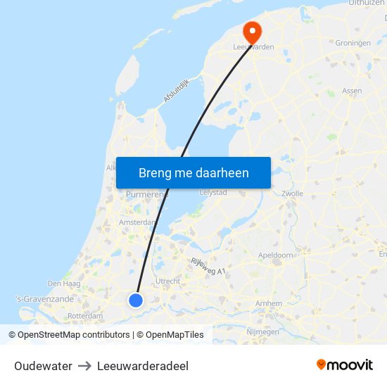 Oudewater to Leeuwarderadeel map