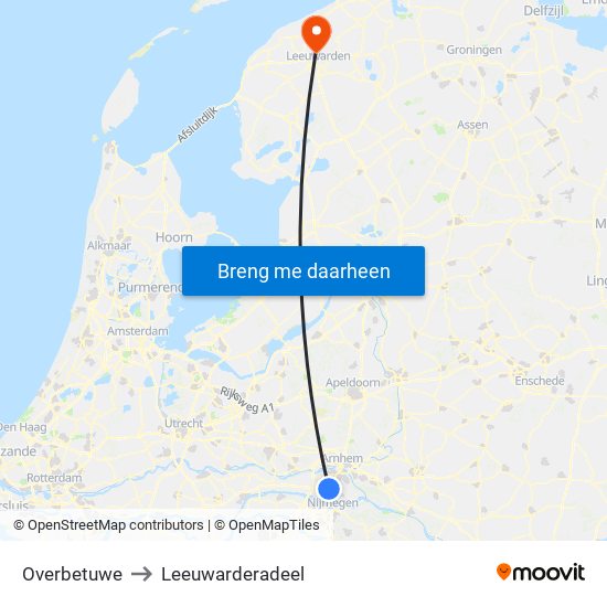 Overbetuwe to Leeuwarderadeel map