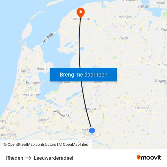 Rheden to Leeuwarderadeel map