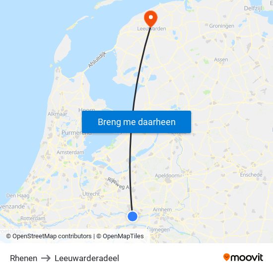 Rhenen to Leeuwarderadeel map