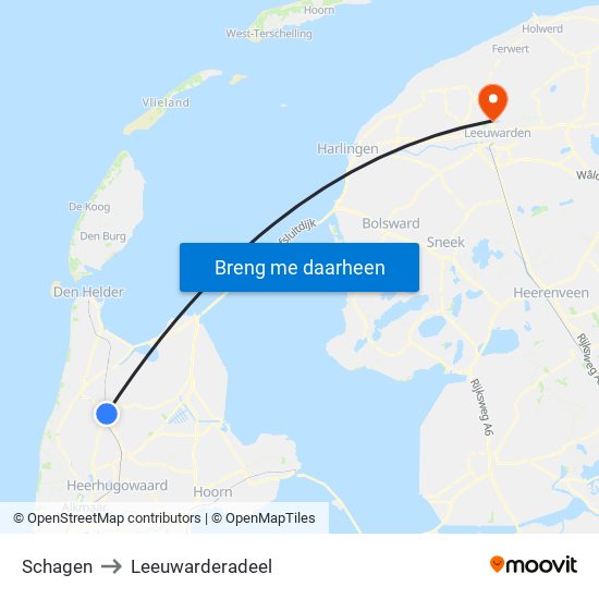 Schagen to Leeuwarderadeel map