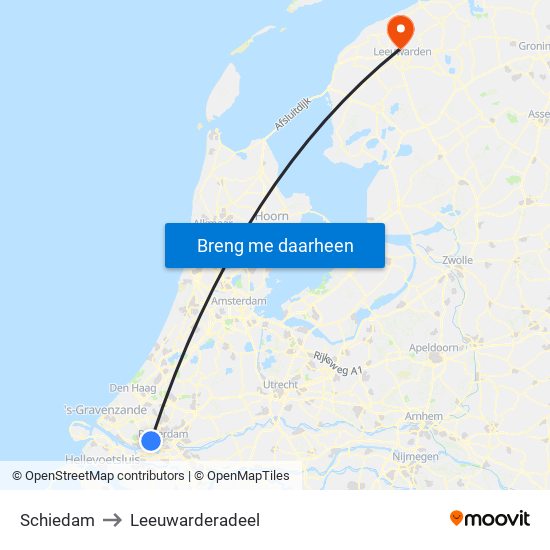 Schiedam to Leeuwarderadeel map