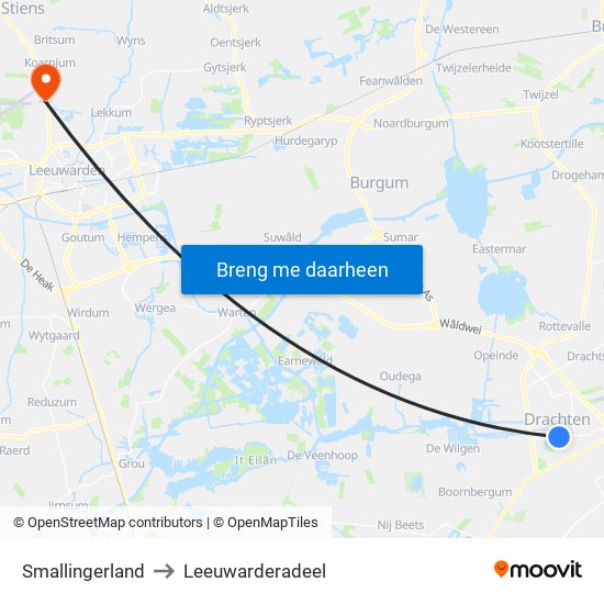Smallingerland to Leeuwarderadeel map