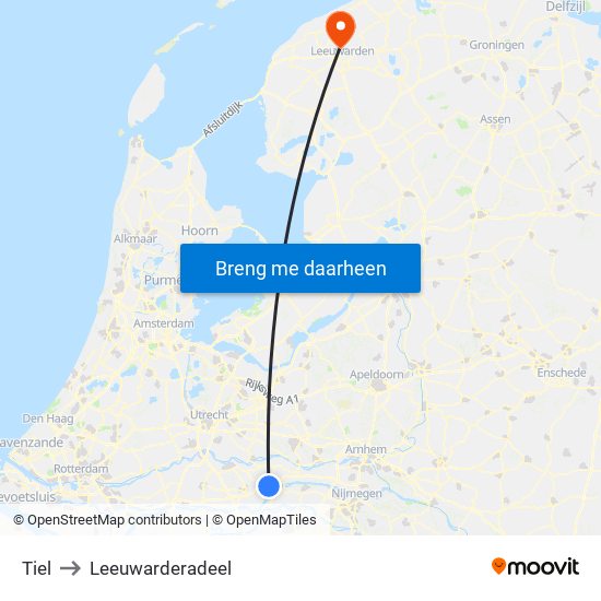 Tiel to Leeuwarderadeel map