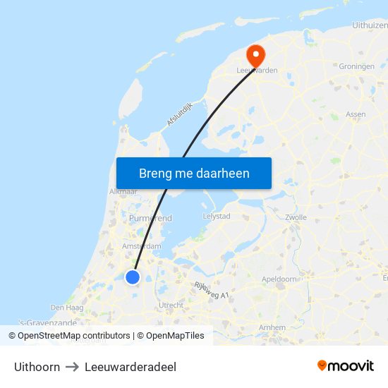 Uithoorn to Leeuwarderadeel map