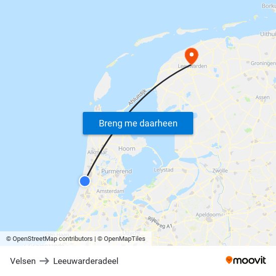 Velsen to Leeuwarderadeel map