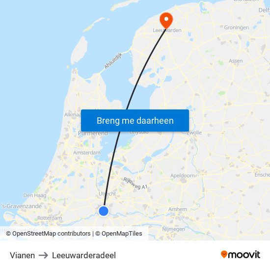 Vianen to Leeuwarderadeel map