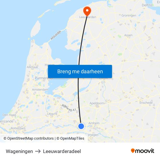 Wageningen to Leeuwarderadeel map