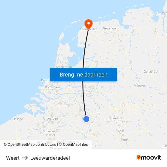 Weert to Leeuwarderadeel map