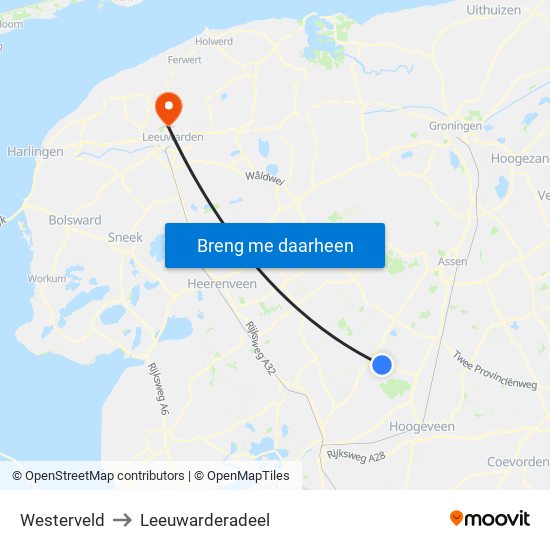 Westerveld to Leeuwarderadeel map