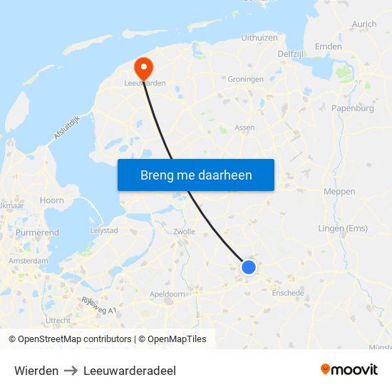 Wierden to Leeuwarderadeel map