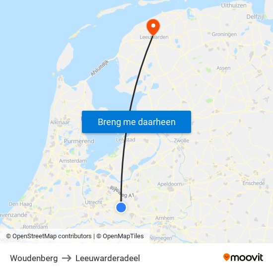 Woudenberg to Leeuwarderadeel map