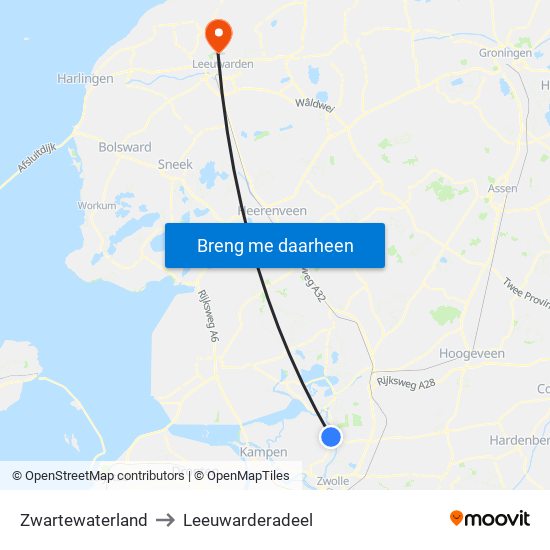 Zwartewaterland to Leeuwarderadeel map