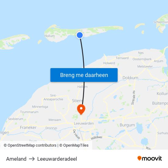 Ameland to Leeuwarderadeel map