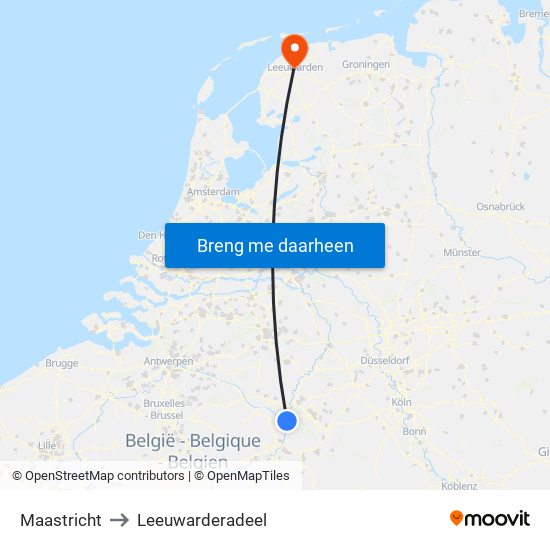 Maastricht to Leeuwarderadeel map