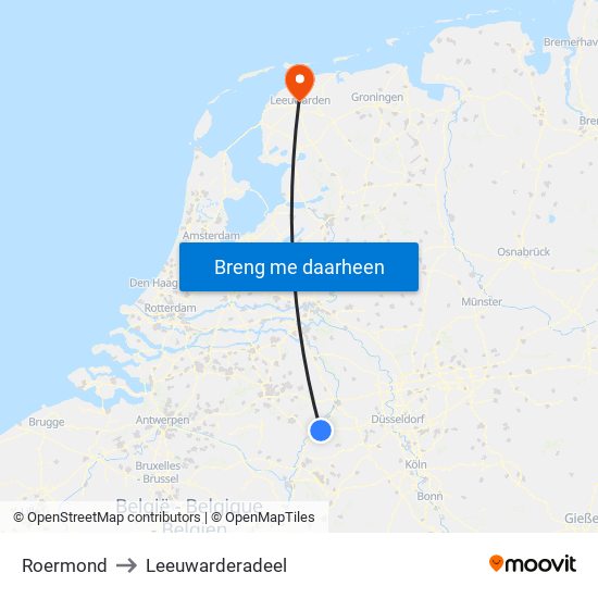 Roermond to Leeuwarderadeel map