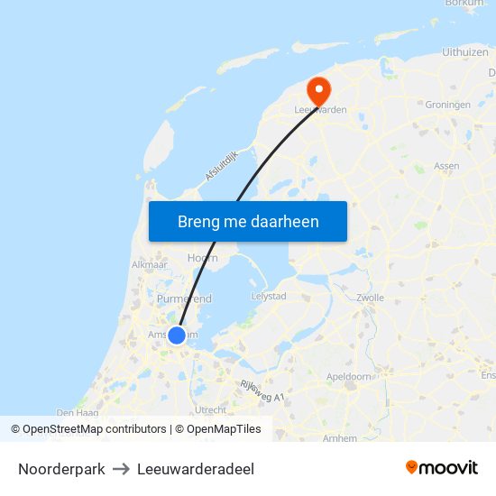 Noorderpark to Leeuwarderadeel map