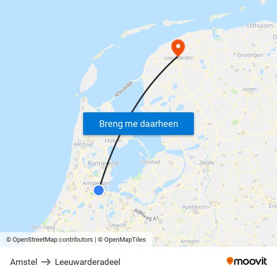 Amstel to Leeuwarderadeel map