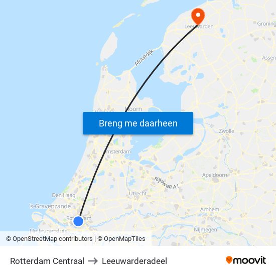 Rotterdam Centraal to Leeuwarderadeel map