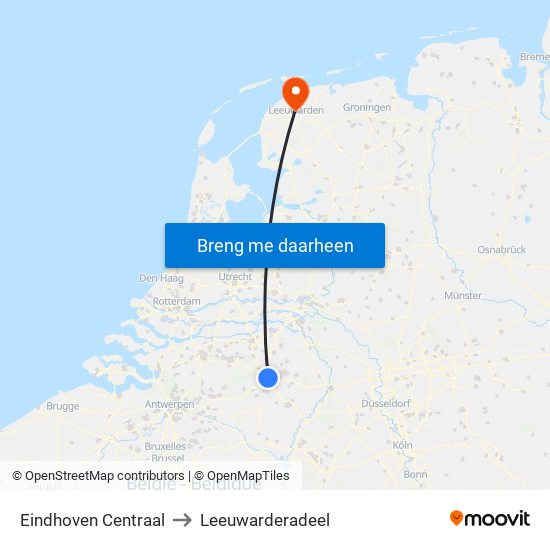 Eindhoven Centraal to Leeuwarderadeel map