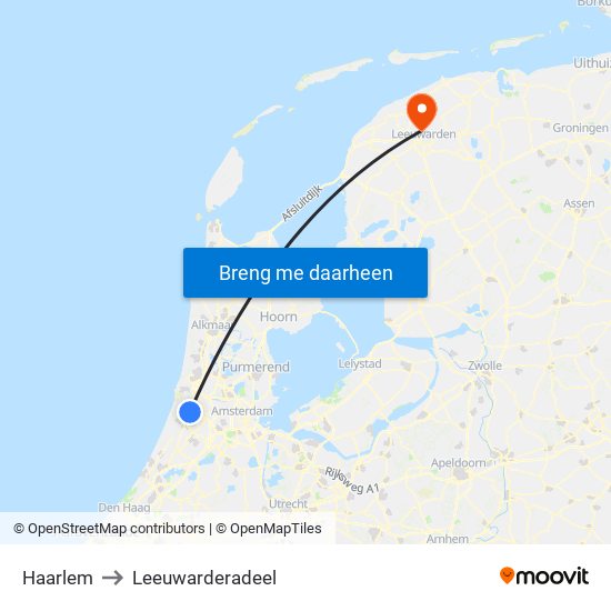 Haarlem to Leeuwarderadeel map