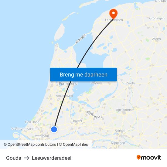Gouda to Leeuwarderadeel map