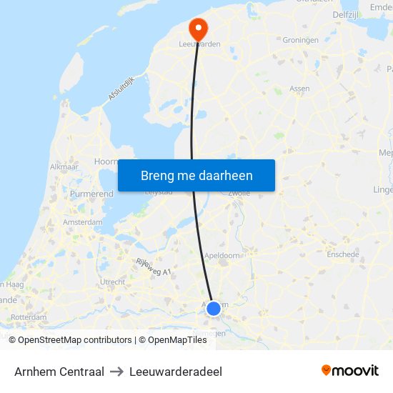 Arnhem Centraal to Leeuwarderadeel map