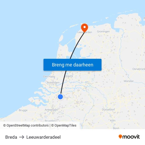 Breda to Leeuwarderadeel map