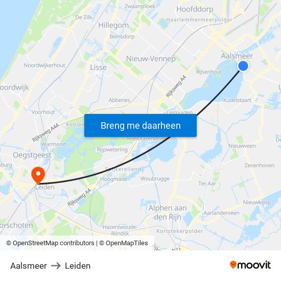 Aalsmeer to Leiden map