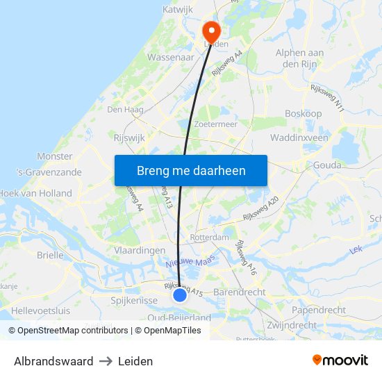 Albrandswaard to Leiden map