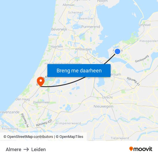 Almere to Leiden map