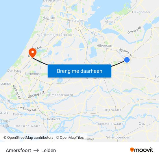 Amersfoort to Leiden map