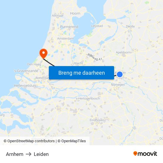Arnhem to Leiden map