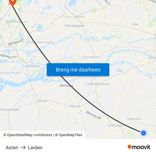 Asten to Leiden map