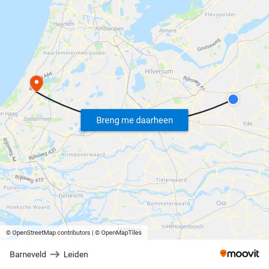 Barneveld to Leiden map