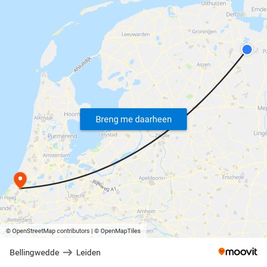 Bellingwedde to Leiden map