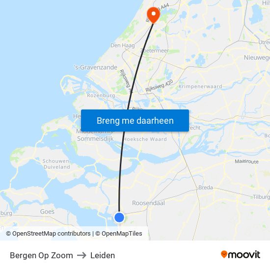 Bergen Op Zoom to Leiden map