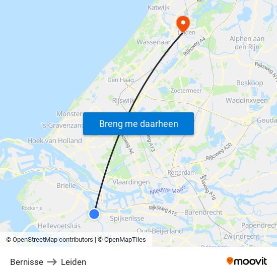 Bernisse to Leiden map